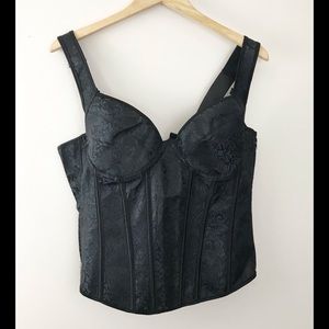 Black Bustier Corset Underwire Brocade Straps Top Goth Witchy Victorian XL